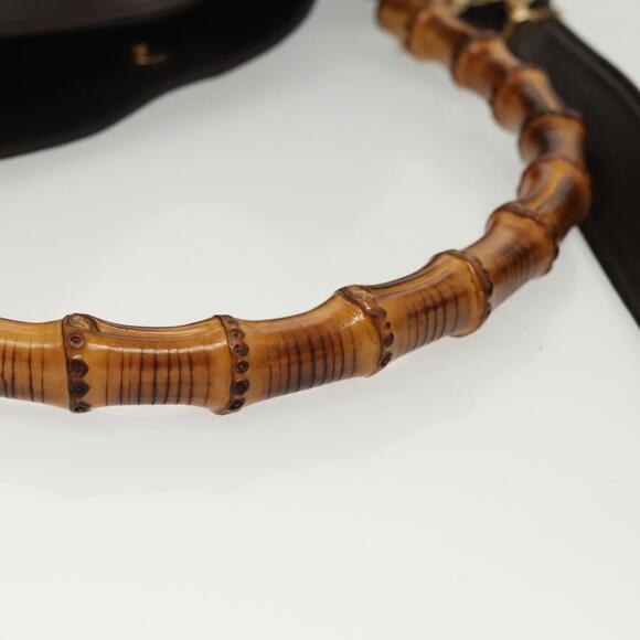 GUCCI Bamboo Hand Bag Leather Black Gold 001 001 - Picture 7 of 16